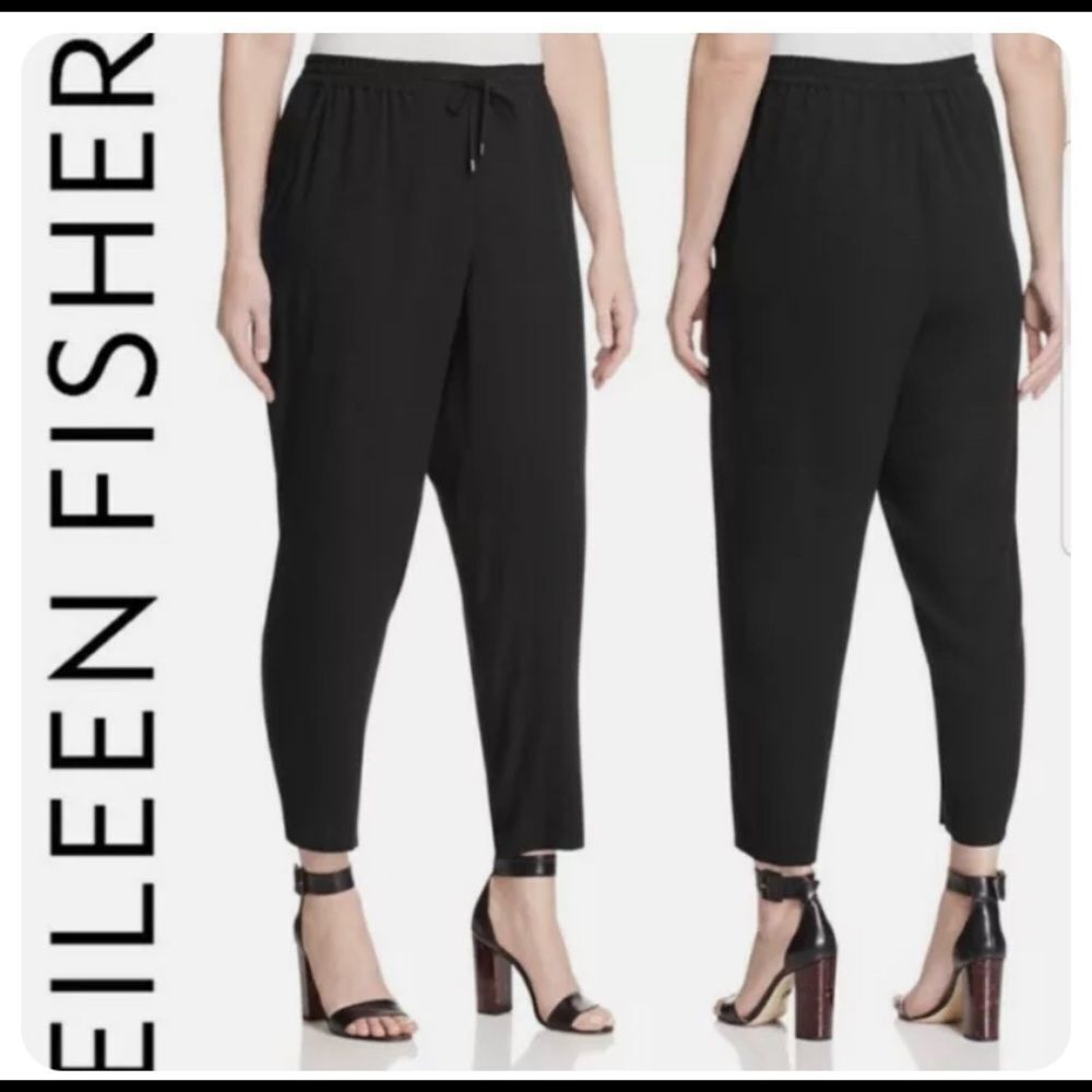Eileen Fisher Women's Silk Charmeuse Drawstring Ankle Pants Black Sz S